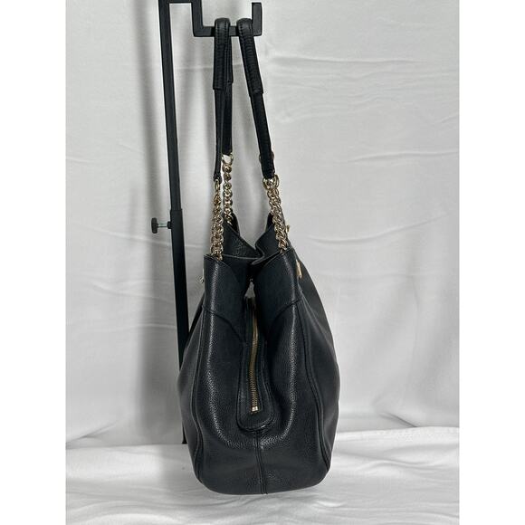 COACH Original Pebbled Turnlock Chain 3 Compartment Tote Shoulder Bag Black/Gld - Picture 10 of 16